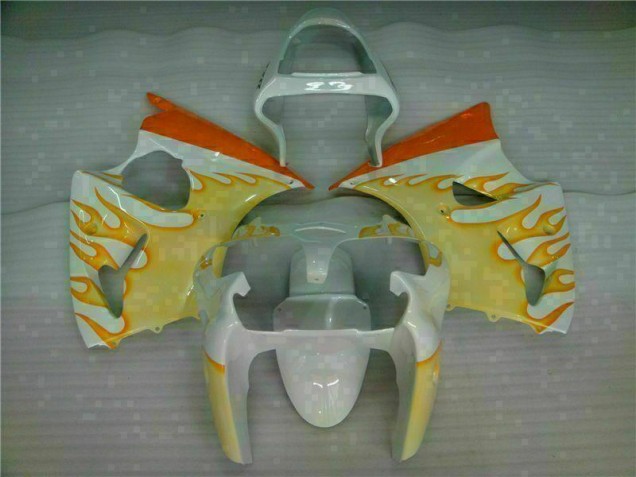 Cheap 2000-2002 White Yellow Flame Kawasaki ZX6R Bike Fairings UK Cheap 2000-2002 White Yellow Flame Kawasaki ZX6R Bike Fairings UK
