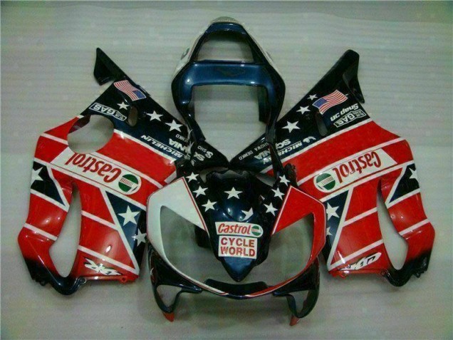 Cheap 2001-2003 Red White Blue Castrol Cycle World Honda CBR600 F4i Motorcycle Fairings Kits UK