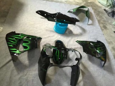 Cheap 2002-2003 Glossy Black Green Flame Kawasaki ZX9R Motorcycle Fairings UK