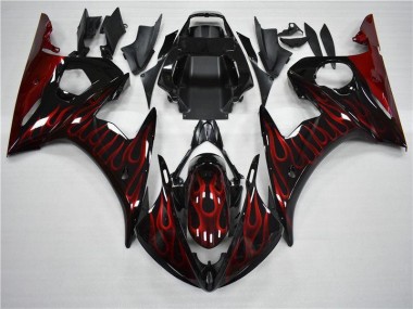 Cheap 2003-2005 Black Red Flame Yamaha YZF R6 Motorcycle Fairing UK