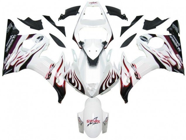 Cheap 2003-2005 White Black Red Flame Yamaha YZF R6 Motorcycle Fairings UK Cheap 2003-2005 White Black Red Flame Yamaha YZF R6 Motorcycle Fairings UK