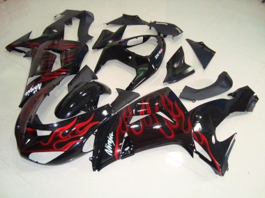 Cheap 2006-2007 Black Red Flame Kawasaki ZX10R Moto Fairings UK