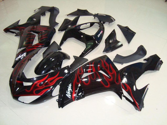 Cheap 2006-2007 Black Red Flame Kawasaki ZX10R Moto Fairings UK Cheap 2006-2007 Black Red Flame Kawasaki ZX10R Moto Fairings UK