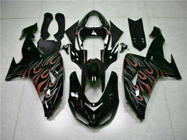 Cheap 2006-2007 Black Red Flame Kawasaki ZX10R Motorcyle Fairings UK Cheap 2006-2007 Black Red Flame Kawasaki ZX10R Motorcyle Fairings UK