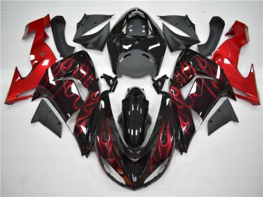 Cheap 2006-2007 Red Flame Kawasaki ZX10R Motorcycle Fairings Kit UK