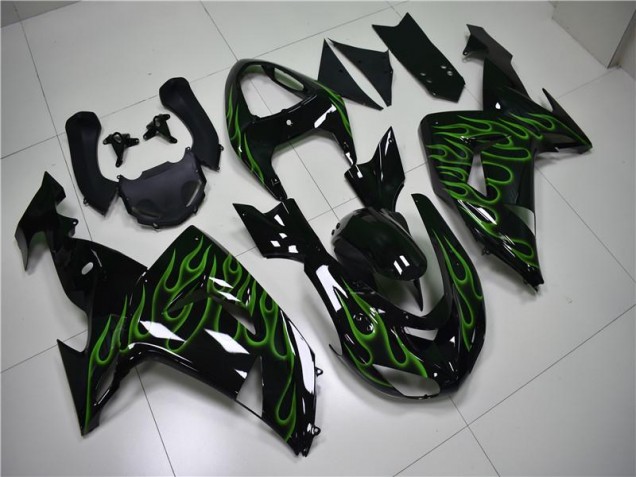 Cheap 2006-2007 Black Green Flame Kawasaki ZX10R Motorcycle Fairing UK Cheap 2006-2007 Black Green Flame Kawasaki ZX10R Motorcycle Fairing UK