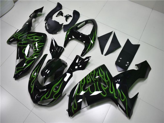 Cheap 2006-2007 Black Green Flame Kawasaki ZX10R Motorcycle Fairing UK Cheap 2006-2007 Black Green Flame Kawasaki ZX10R Motorcycle Fairing UK