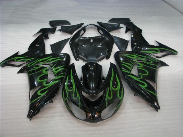 Cheap 2006-2007 Black Green Flame Kawasaki ZX10R Motorcycle Fairing UK Cheap 2006-2007 Black Green Flame Kawasaki ZX10R Motorcycle Fairing UK