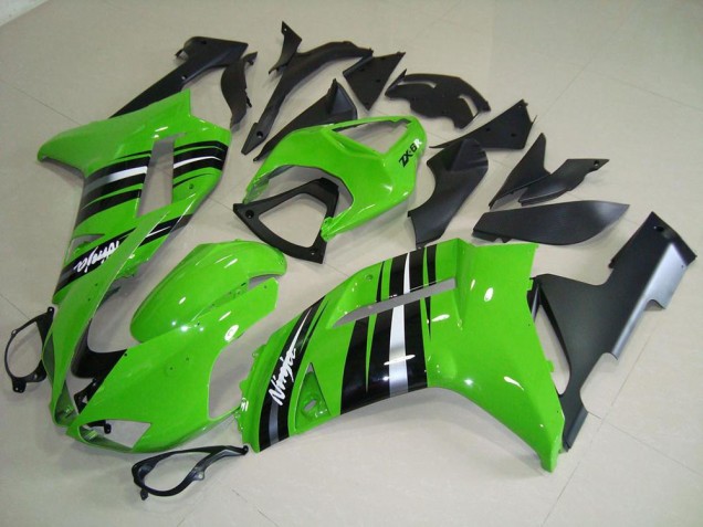 Cheap 2007-2008 Green and Silver Stripe Kawasaki ZX6R Motorcycle Fairings Kits UK Cheap 2007-2008 Green and Silver Stripe Kawasaki ZX6R Motorcycle Fairings Kits UK