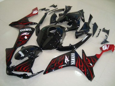 Cheap 2007-2008 Glossy Black Flame Yamaha YZF R1 Motorcycle Fairings Kits UK