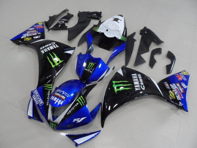Cheap 2009-2011 Blue Black Monster Yamaha YZF R1 Bike Fairings UK Cheap 2009-2011 Blue Black Monster Yamaha YZF R1 Bike Fairings UK