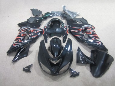 Cheap 2006-2007 Black White Red Flame Kawasaki ZX10R Motorbike Fairing UK