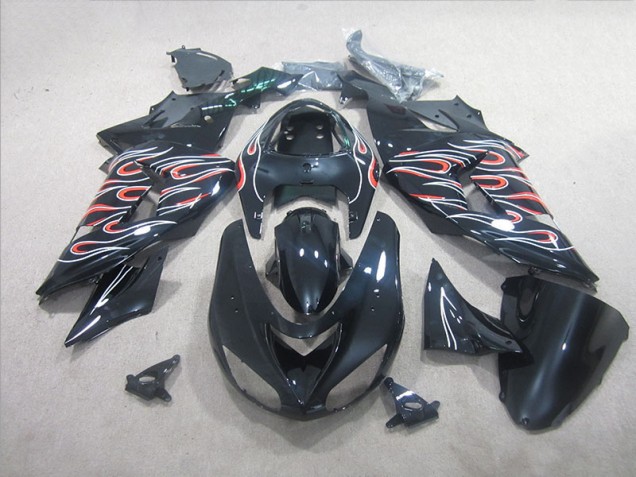 Cheap 2006-2007 Black White Red Flame Kawasaki ZX10R Motorbike Fairing UK Cheap 2006-2007 Black White Red Flame Kawasaki ZX10R Motorbike Fairing UK