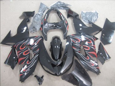 Cheap 2006-2007 Black Red White Flame Ninja Kawasaki ZX10R Bike Fairings UK