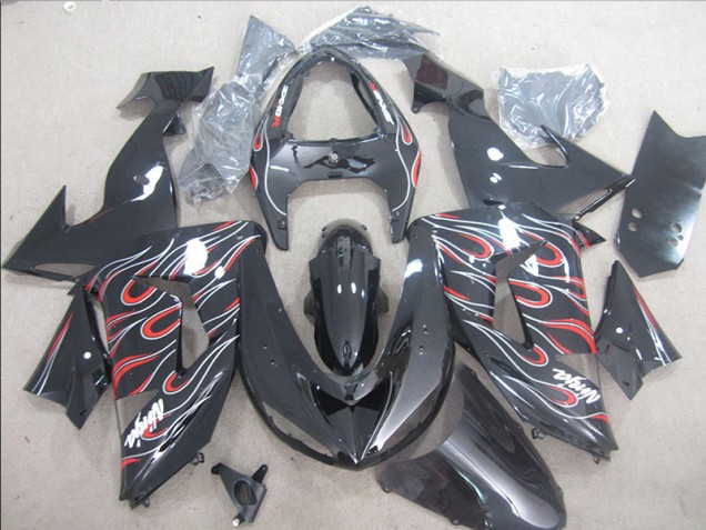 Cheap 2006-2007 Black Red White Flame Ninja Kawasaki ZX10R Bike Fairings UK Cheap 2006-2007 Black Red White Flame Ninja Kawasaki ZX10R Bike Fairings UK