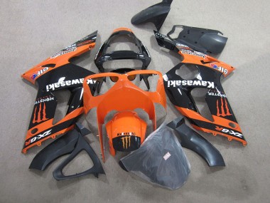 Cheap 2003-2004 Black Orange Monster Kawasaki ZX6R Motorbike Fairings UK