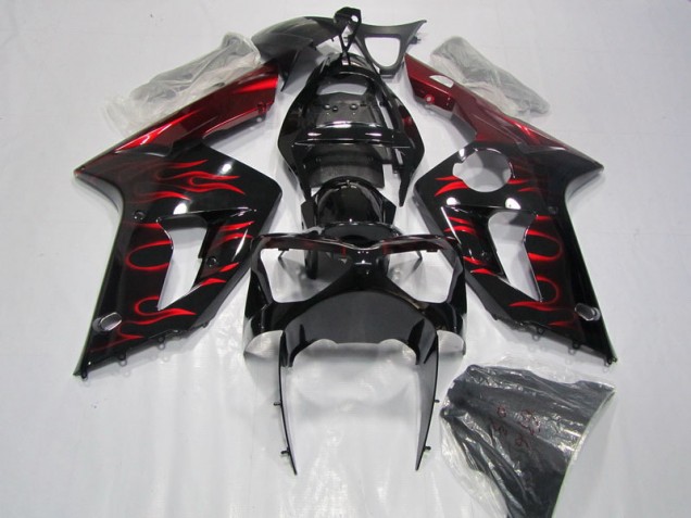 Cheap 2003-2004 Black Red Flame Kawasaki ZX6R Motorcycle Fairing UK Cheap 2003-2004 Black Red Flame Kawasaki ZX6R Motorcycle Fairing UK