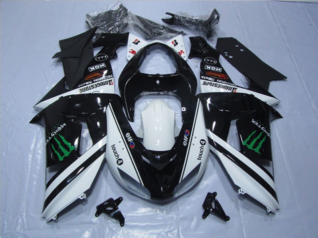 Cheap 2007-2008 Black White Monster Touch4 Kawasaki ZX6R Bike Fairings UK Cheap 2007-2008 Black White Monster Touch4 Kawasaki ZX6R Bike Fairings UK
