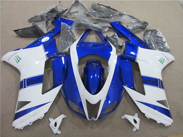 Cheap 2007-2008 Blue White Monster Kawasaki ZX6R Bike Fairing UK Cheap 2007-2008 Blue White Monster Kawasaki ZX6R Bike Fairing UK