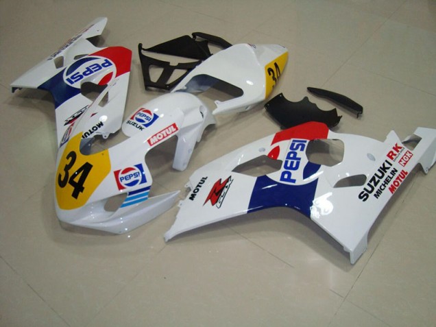 Cheap 2004-2005 White Blue Pepsi 34 Suzuki GSXR750 Replacement Motorcycle Fairings UK Cheap 2004-2005 White Blue Pepsi 34 Suzuki GSXR750 Replacement Motorcycle Fairings UK