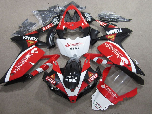 Cheap 2007-2008 Black Red White Santander Yamaha YZF R1 Motorbike Fairing Kits UK
